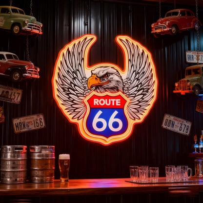 Route 66 Led Neon Sign USB American Retro Road Trip Lover Home Bar Wall Art