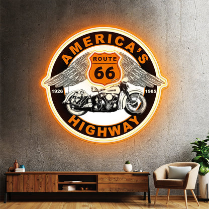 Route 66 Led Neon Sign USB American Retro Road Trip Lover Home Bar Wall Art