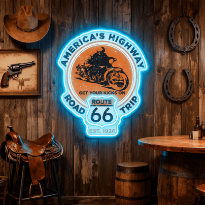 Route 66 Led Neon Sign USB American Retro Road Trip Lover Home Bar Wall Art