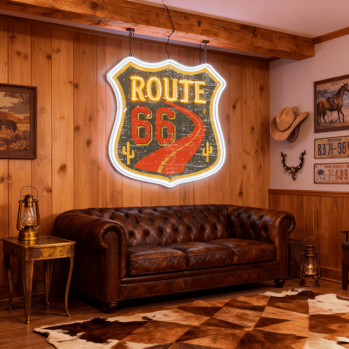 Route 66 Led Neon Sign USB American Retro Road Trip Lover Home Bar Wall Art