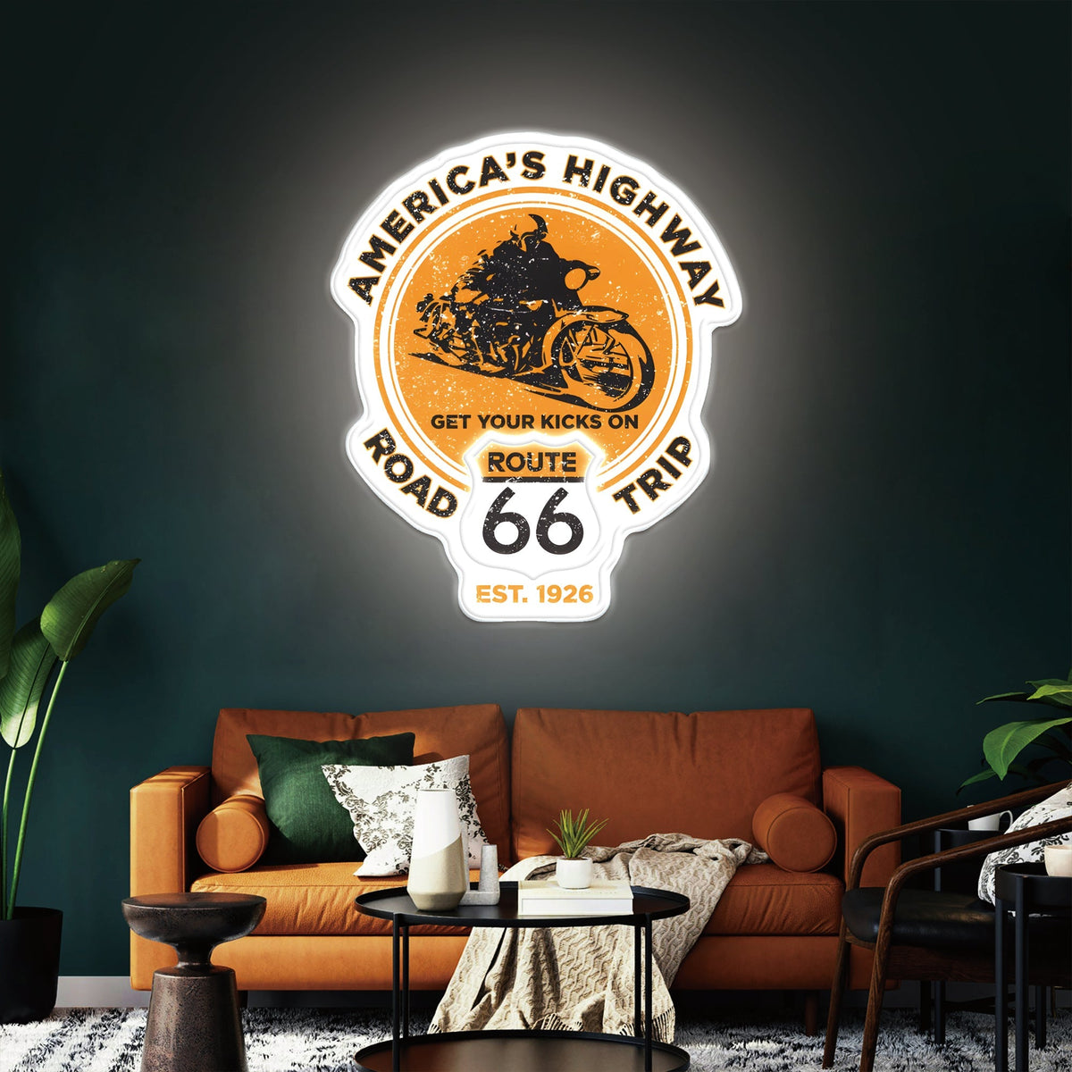 Route 66 Led Neon Sign USB American Retro Road Trip Lover Home Bar Wall Art