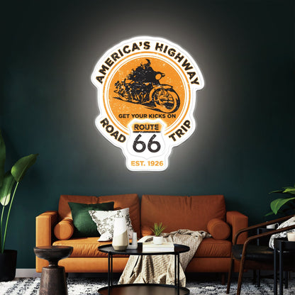 Route 66 Led Neon Sign USB American Retro Road Trip Lover Home Bar Wall Art