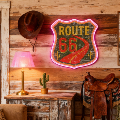 Route 66 Led Neon Sign USB American Retro Road Trip Lover Home Bar Wall Art