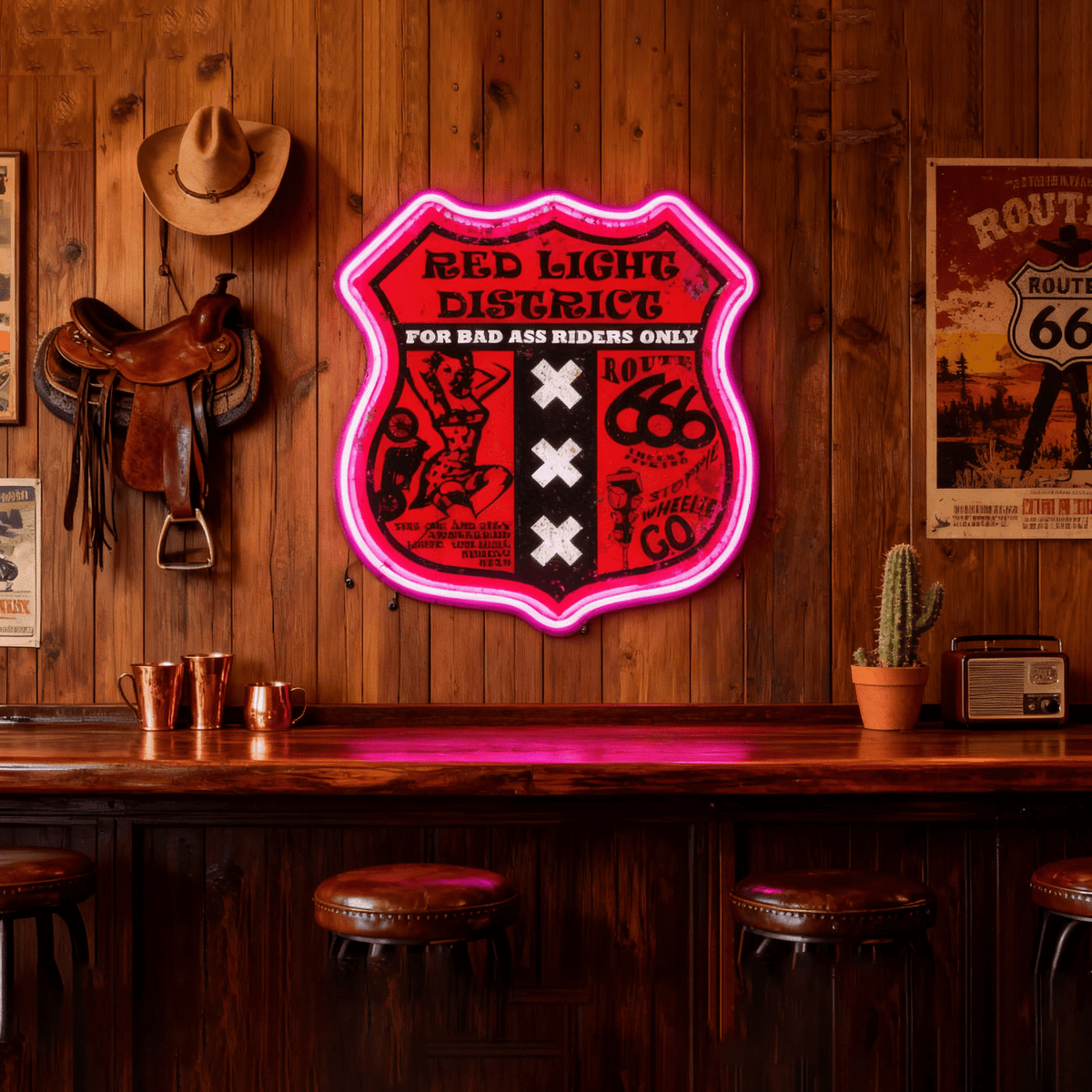 Route 66 Led Neon Sign USB American Retro Road Trip Lover Home Bar Wall Art
