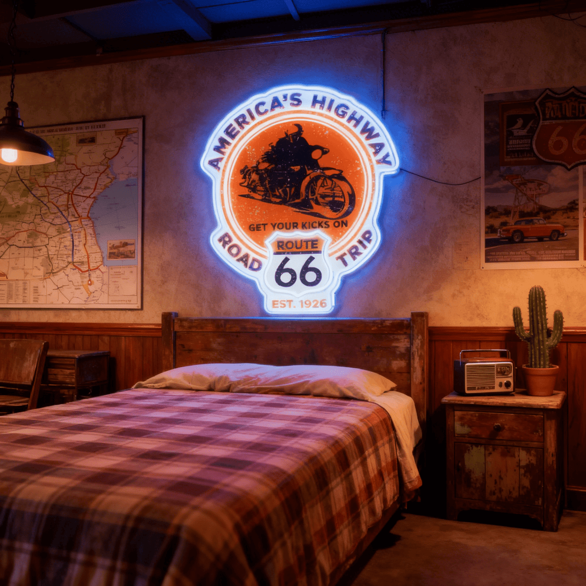 Route 66 Led Neon Sign USB American Retro Road Trip Lover Home Bar Wall Art