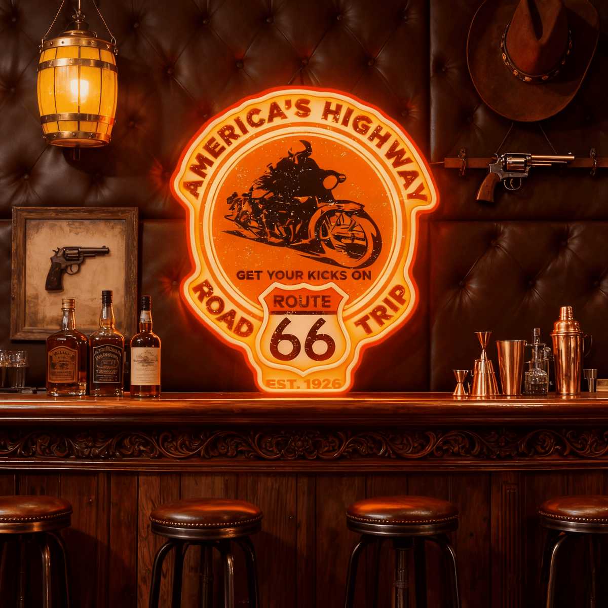 Route 66 Led Neon Sign USB American Retro Road Trip Lover Home Bar Wall Art