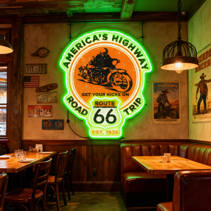 Route 66 Led Neon Sign USB American Retro Road Trip Lover Home Bar Wall Art