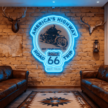 Route 66 Led Neon Sign USB American Retro Road Trip Lover Home Bar Wall Art