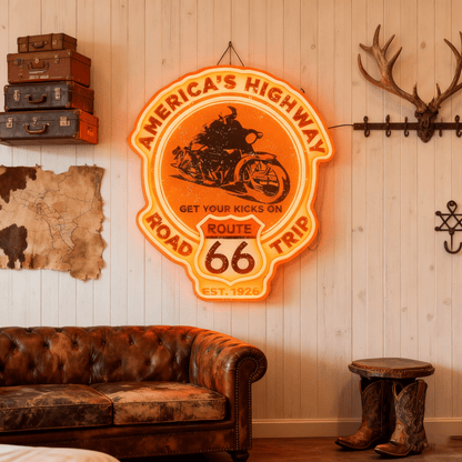 Route 66 Led Neon Sign USB American Retro Road Trip Lover Home Bar Wall Art