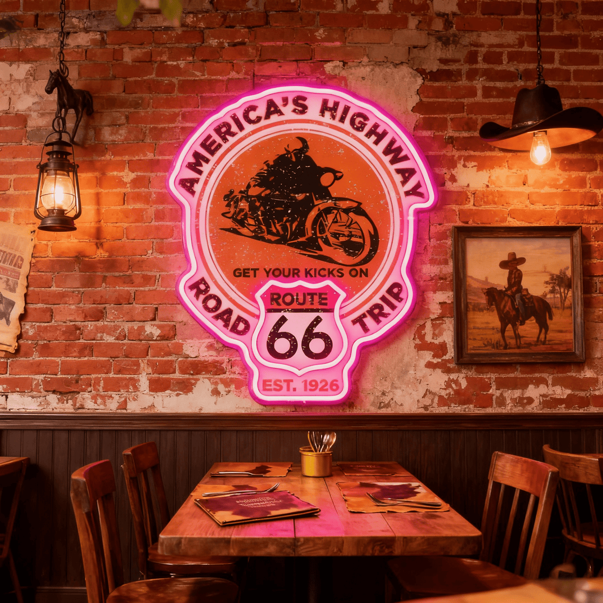 Route 66 Led Neon Sign USB American Retro Road Trip Lover Home Bar Wall Art