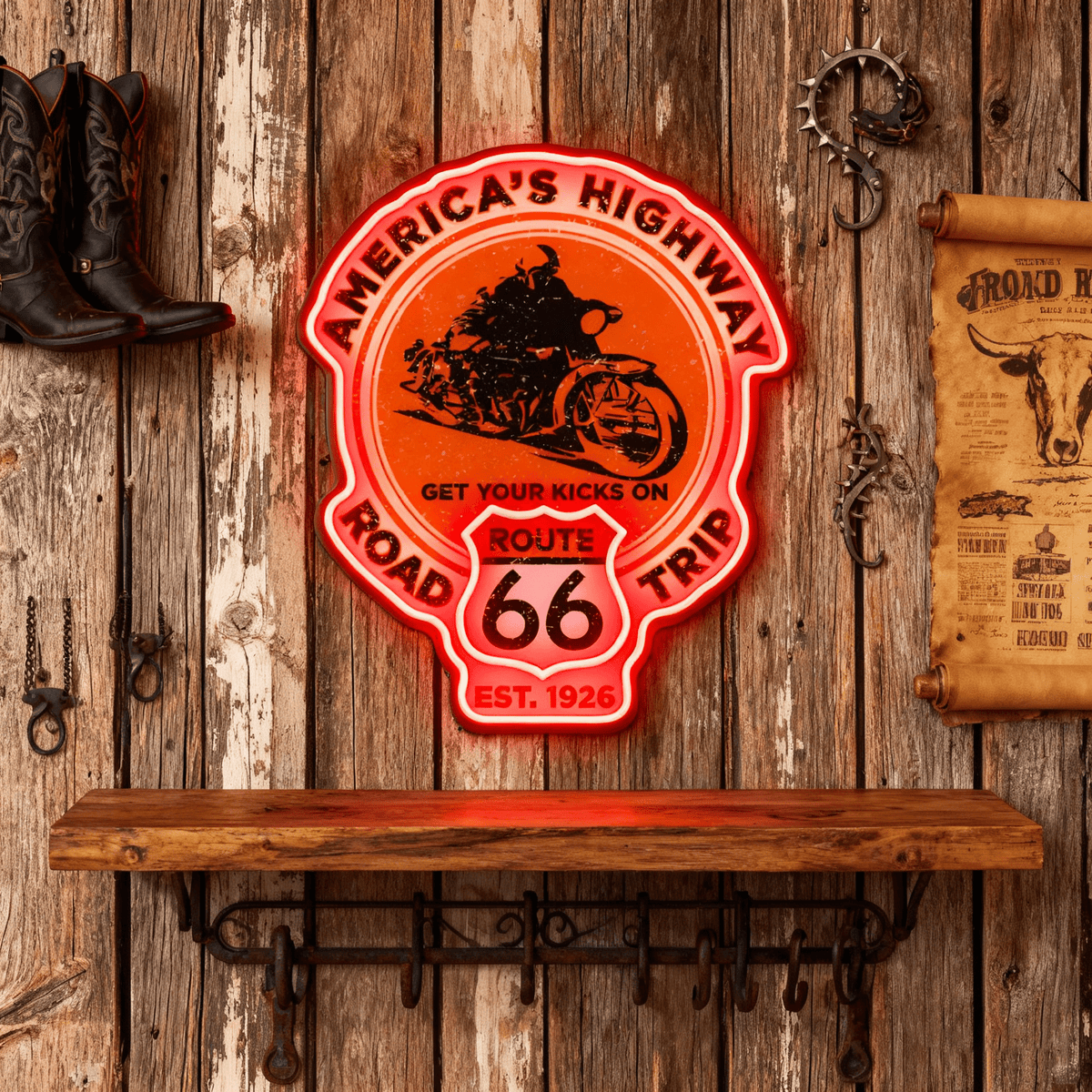 Route 66 Led Neon Sign USB American Retro Road Trip Lover Home Bar Wall Art