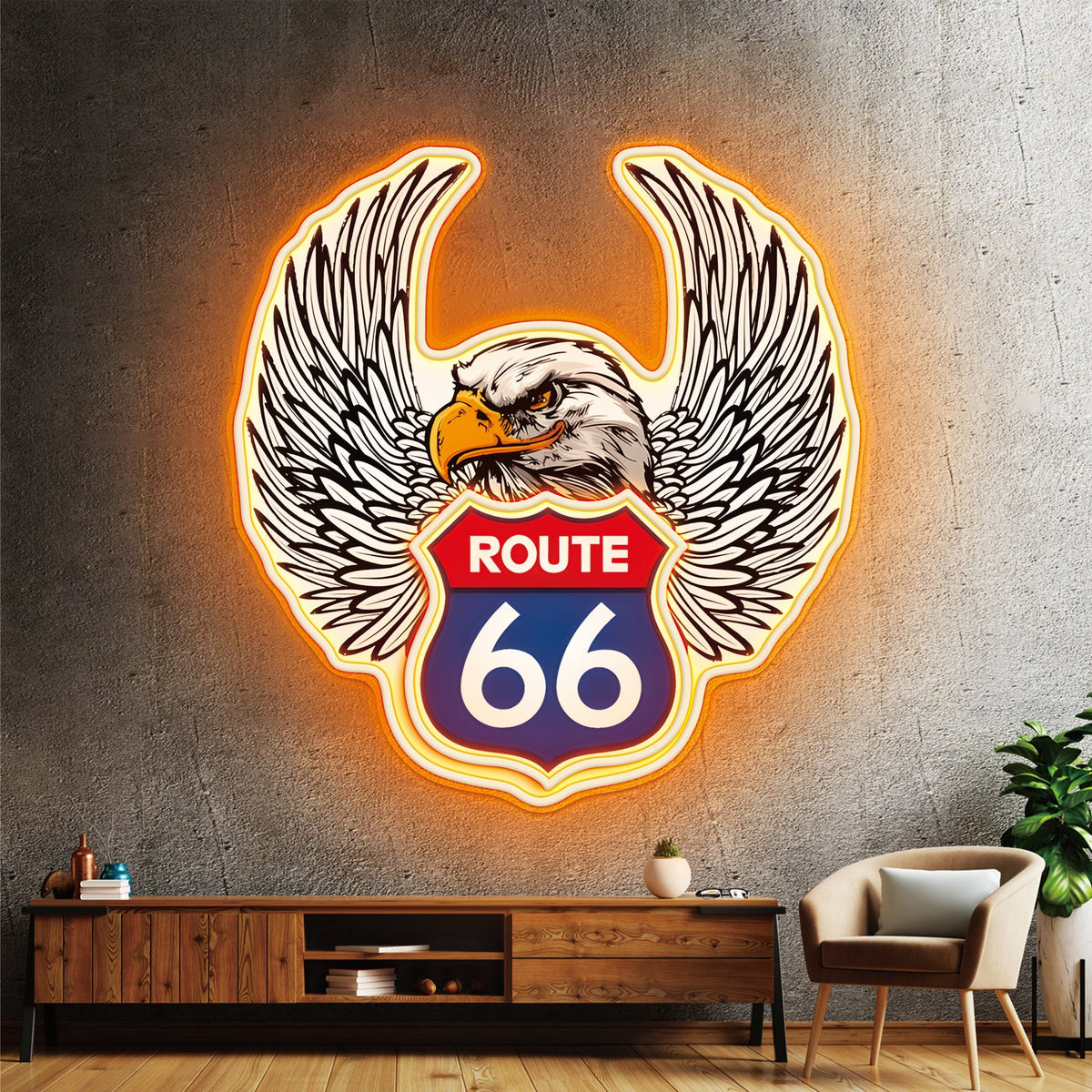 Route 66 Led Neon Sign USB American Retro Road Trip Lover Home Bar Wall Art