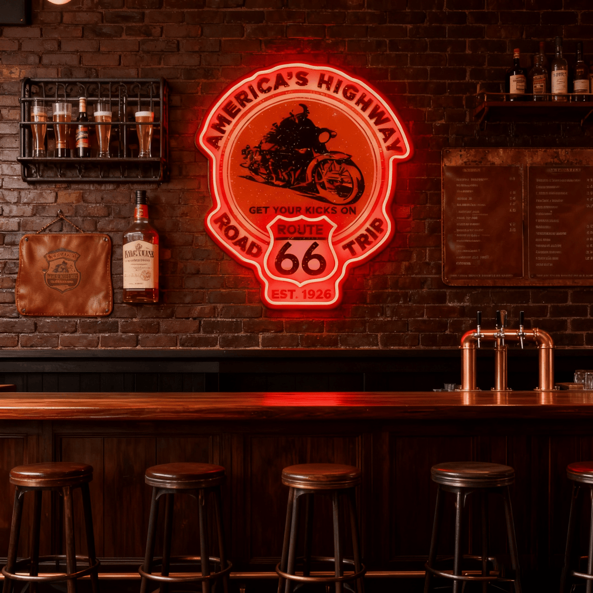 Route 66 Led Neon Sign USB American Retro Road Trip Lover Home Bar Wall Art