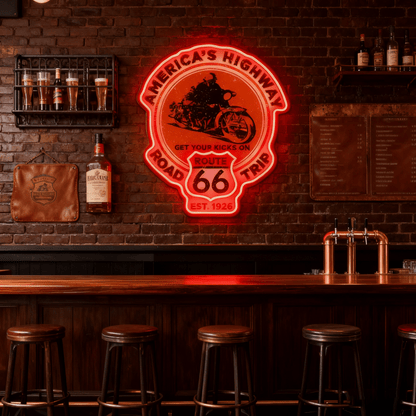 Route 66 Led Neon Sign USB American Retro Road Trip Lover Home Bar Wall Art