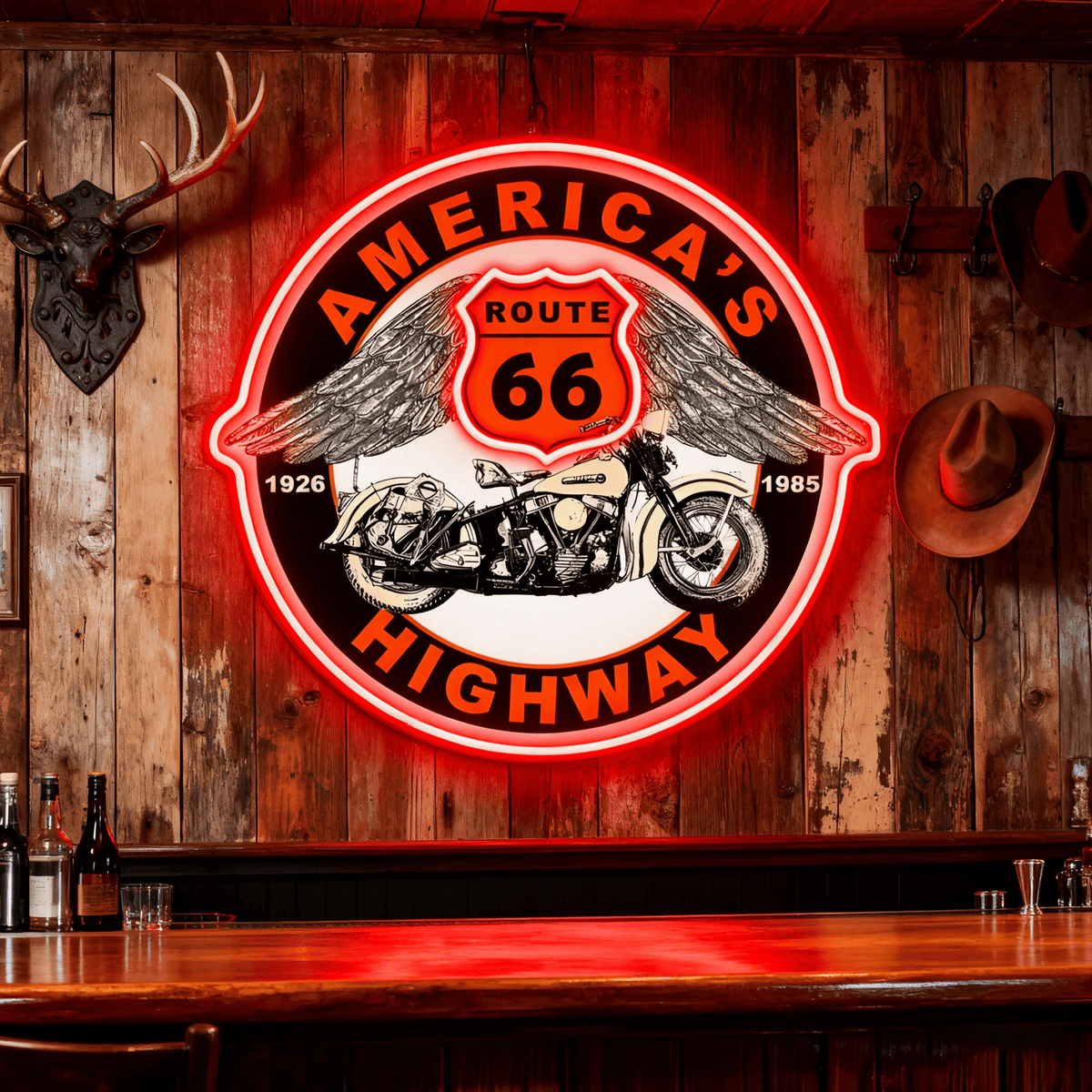 Route 66 Led Neon Sign USB American Retro Road Trip Lover Home Bar Wall Art