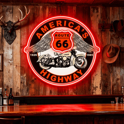 Route 66 Led Neon Sign USB American Retro Road Trip Lover Home Bar Wall Art