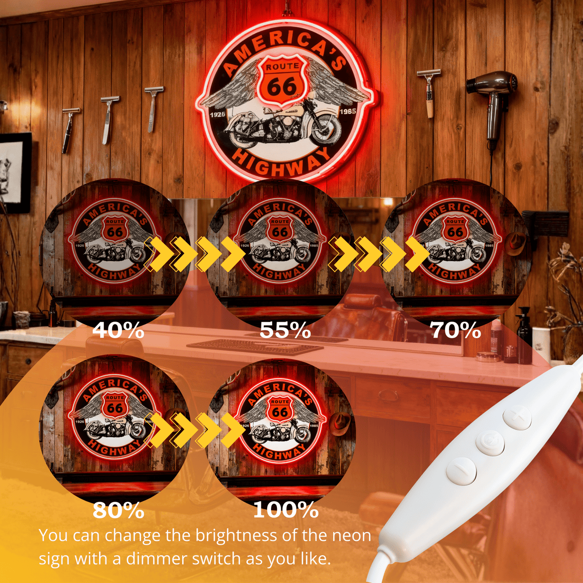 Route 66 Led Neon Sign USB American Retro Road Trip Lover Home Bar Wall Art