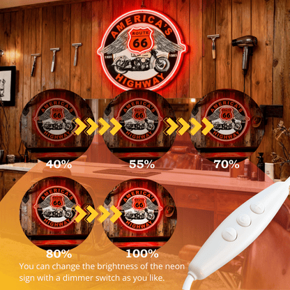Route 66 Led Neon Sign USB American Retro Road Trip Lover Home Bar Wall Art