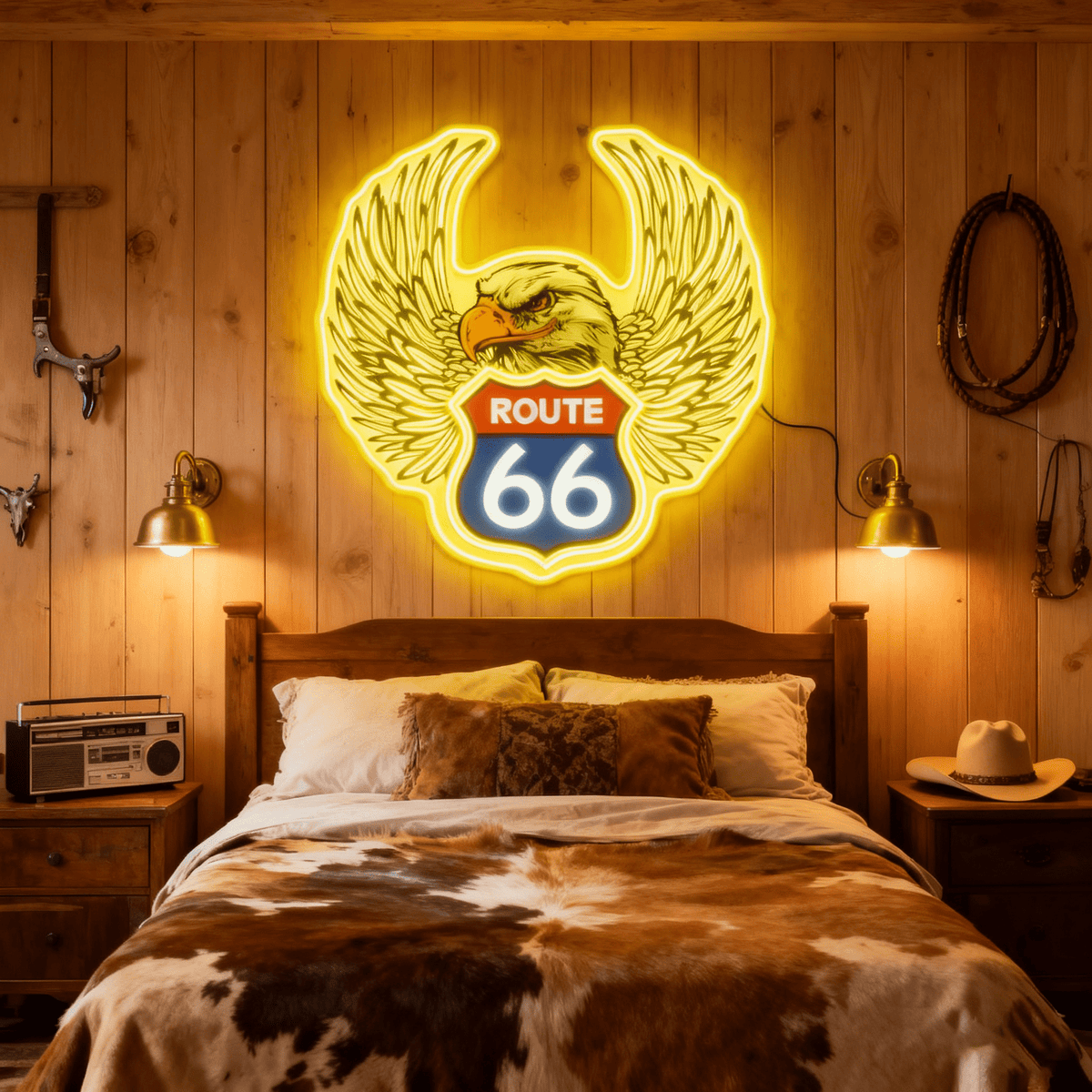 Route 66 Led Neon Sign USB American Retro Road Trip Lover Home Bar Wall Art