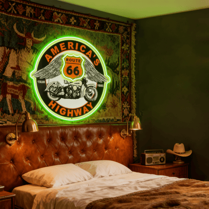 Route 66 Led Neon Sign USB American Retro Road Trip Lover Home Bar Wall Art