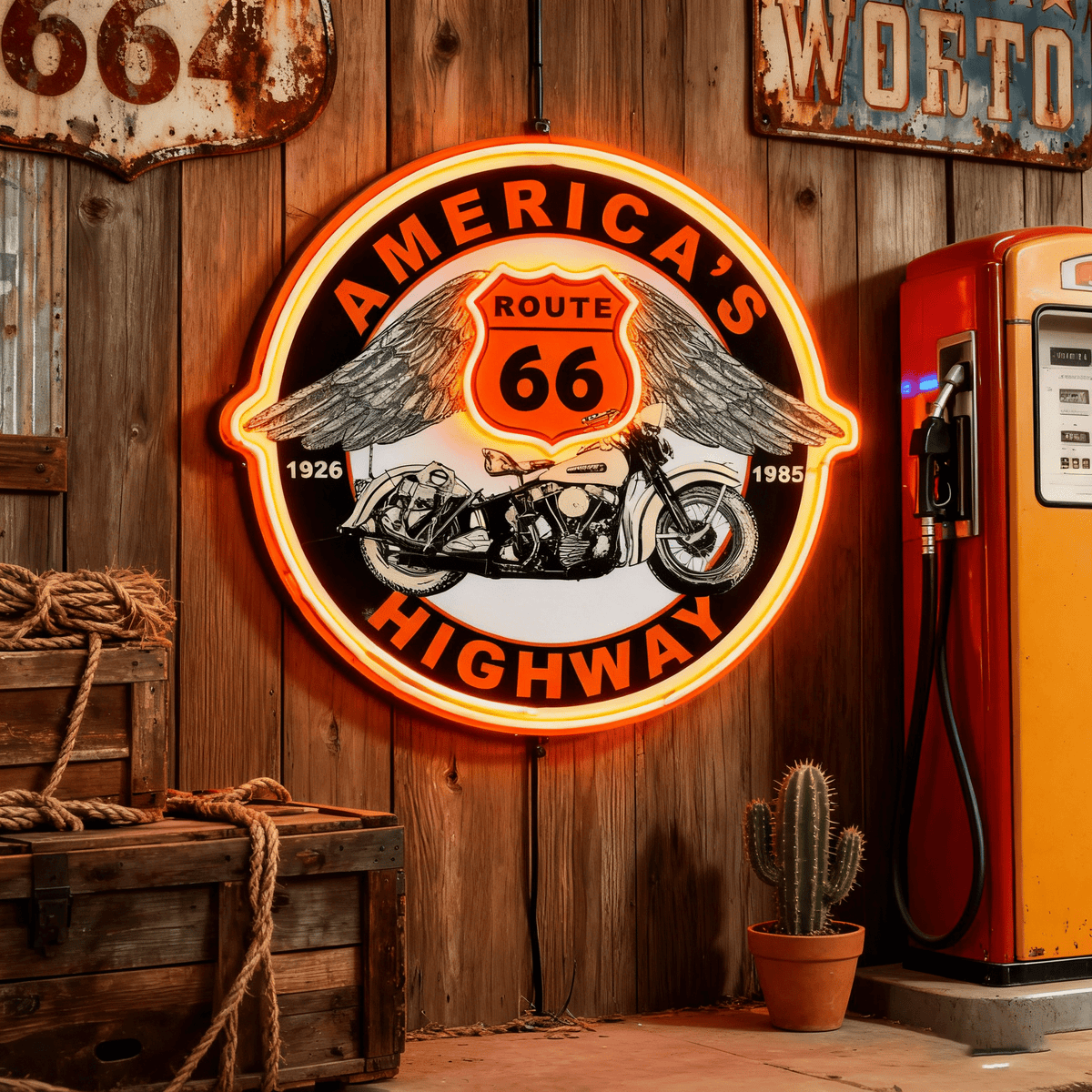 Route 66 Led Neon Sign USB American Retro Road Trip Lover Home Bar Wall Art
