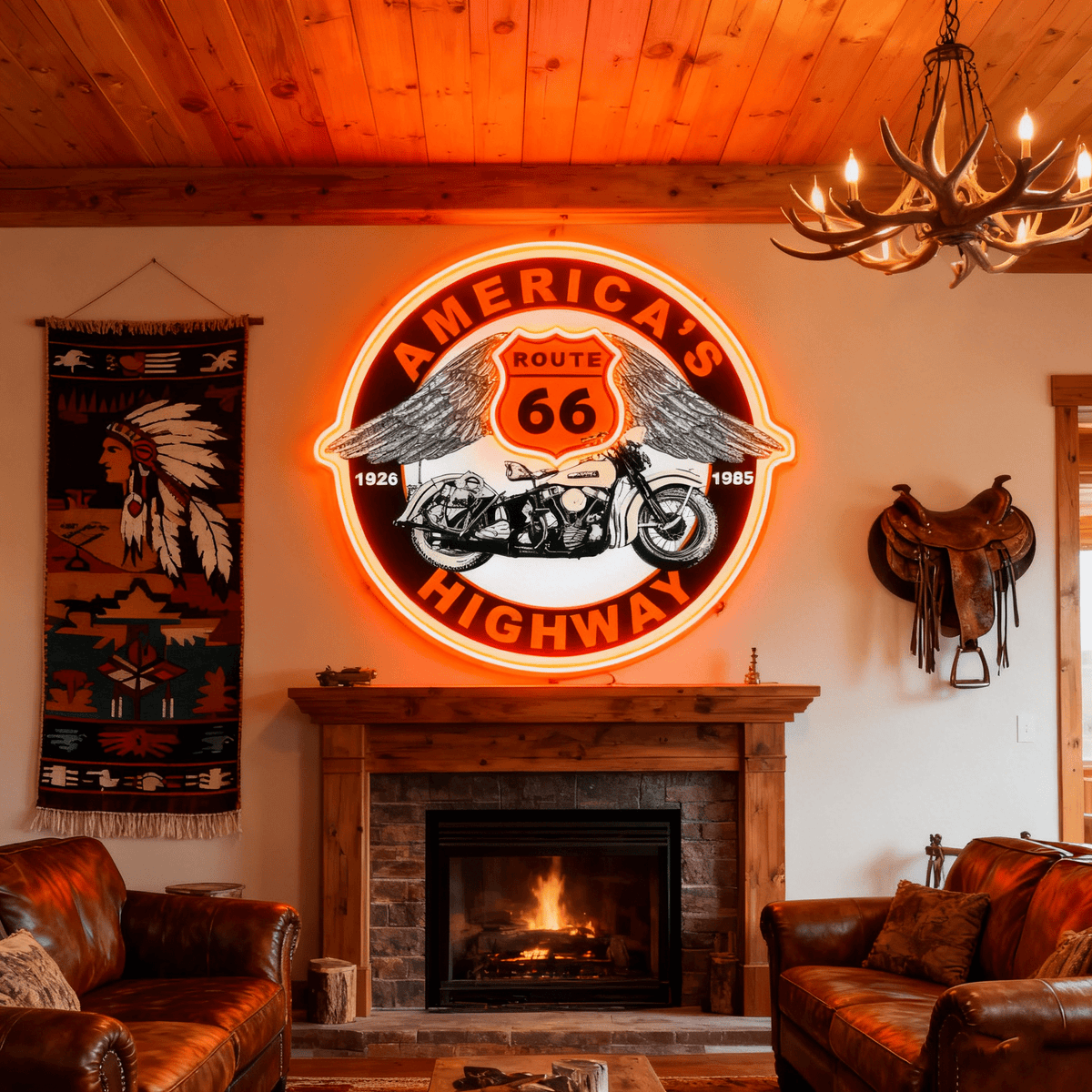 Route 66 Led Neon Sign USB American Retro Road Trip Lover Home Bar Wall Art