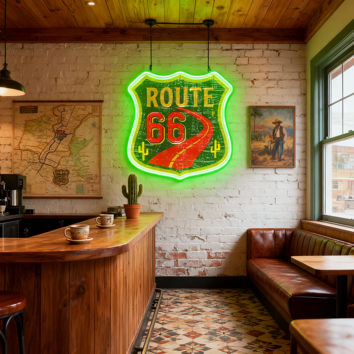 Route 66 Led Neon Sign USB American Retro Road Trip Lover Home Bar Wall Art