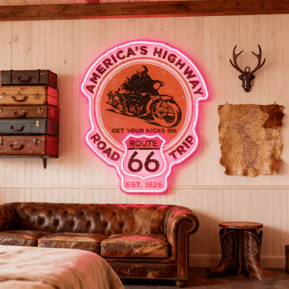 Route 66 Led Neon Sign USB American Retro Road Trip Lover Home Bar Wall Art