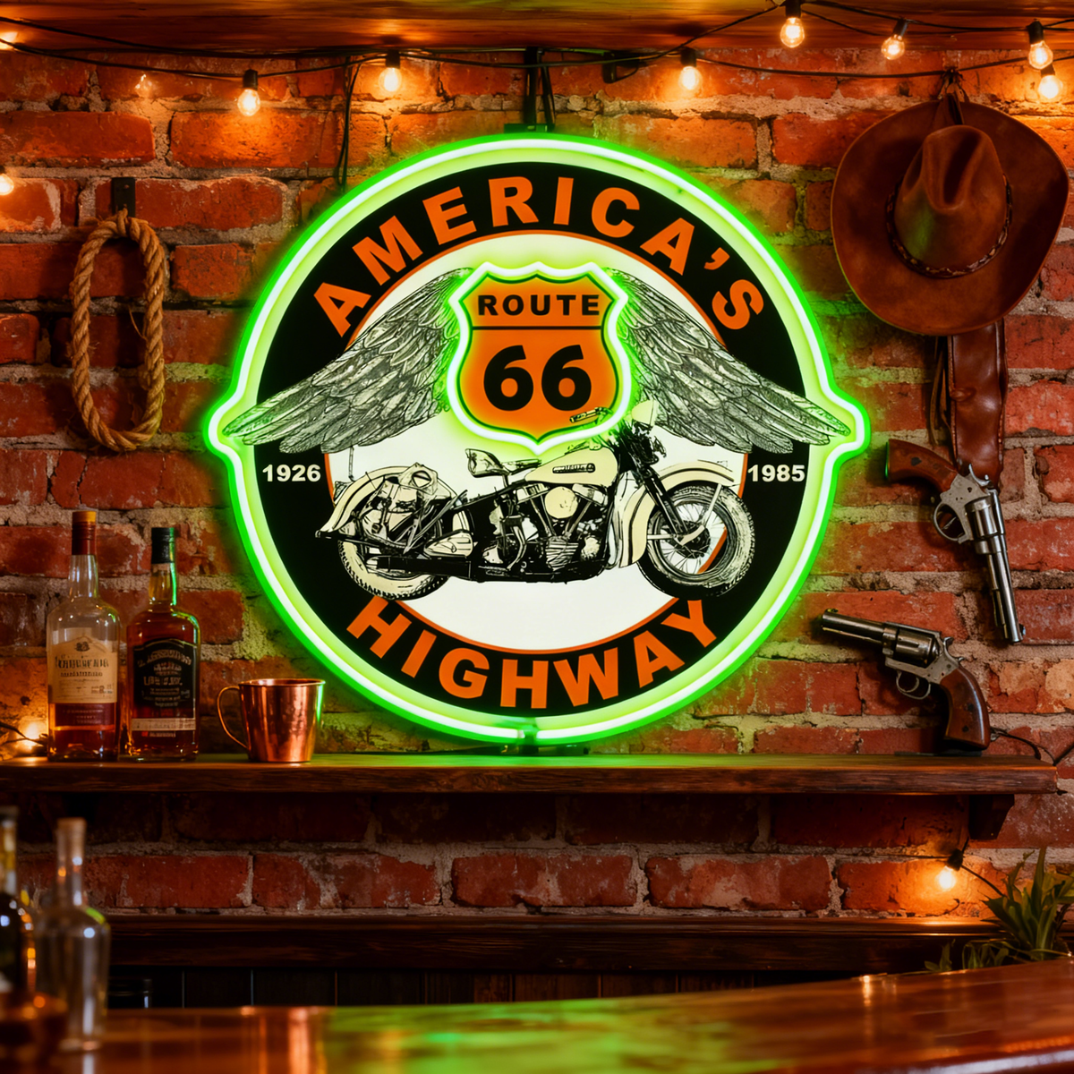 Route 66 Led Neon Sign USB American Retro Road Trip Lover Home Bar Wall Art