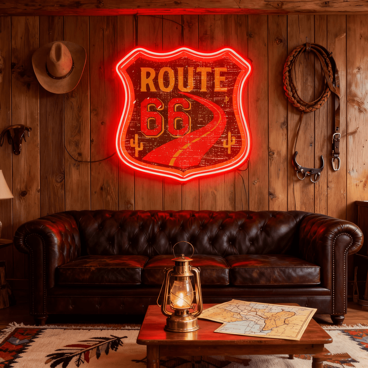Route 66 Led Neon Sign USB American Retro Road Trip Lover Home Bar Wall Art