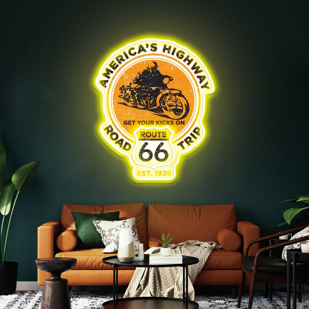 Route 66 Led Neon Sign USB American Retro Road Trip Lover Home Bar Wall Art