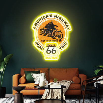 Route 66 Led Neon Sign USB American Retro Road Trip Lover Home Bar Wall Art