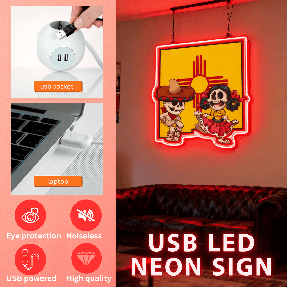 Route 66 Led Neon Sign USB American Retro Road Trip Lover Home Bar Wall Art