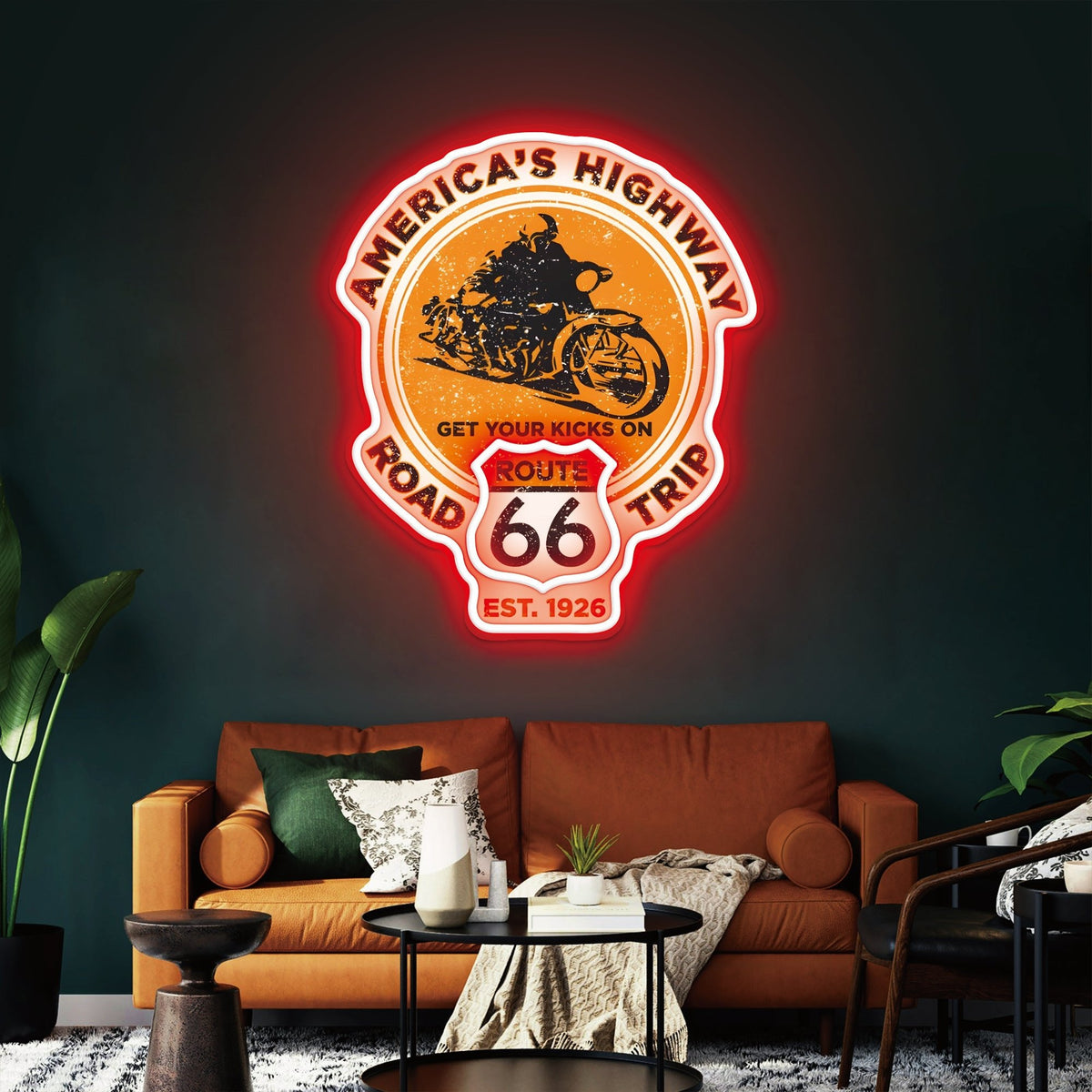 Route 66 Led Neon Sign USB American Retro Road Trip Lover Home Bar Wall Art