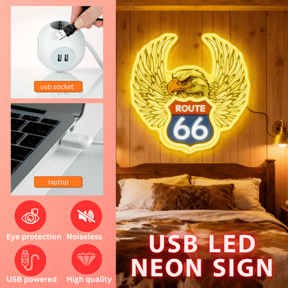 Route 66 Led Neon Sign USB American Retro Road Trip Lover Home Bar Wall Art