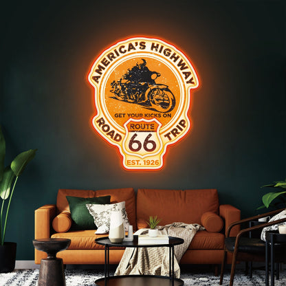 Route 66 Led Neon Sign USB American Retro Road Trip Lover Home Bar Wall Art