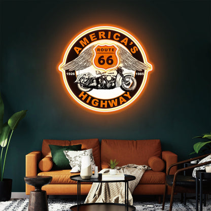 Route 66 Led Neon Sign USB American Retro Road Trip Lover Home Bar Wall Art
