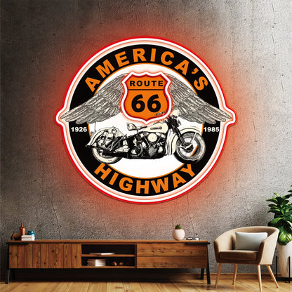 Route 66 Led Neon Sign USB American Retro Road Trip Lover Home Bar Wall Art