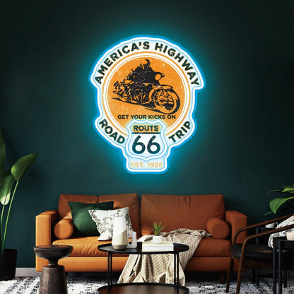 Route 66 Led Neon Sign USB American Retro Road Trip Lover Home Bar Wall Art