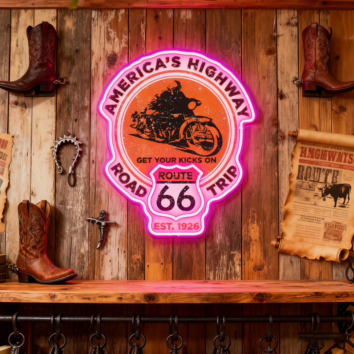 Route 66 Led Neon Sign USB American Retro Road Trip Lover Home Bar Wall Art