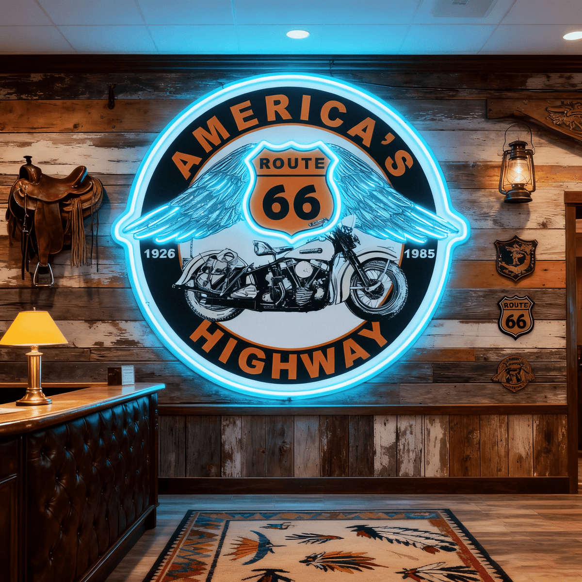 Route 66 Led Neon Sign USB American Retro Road Trip Lover Home Bar Wall Art