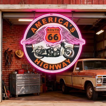 Route 66 Led Neon Sign USB American Retro Road Trip Lover Home Bar Wall Art