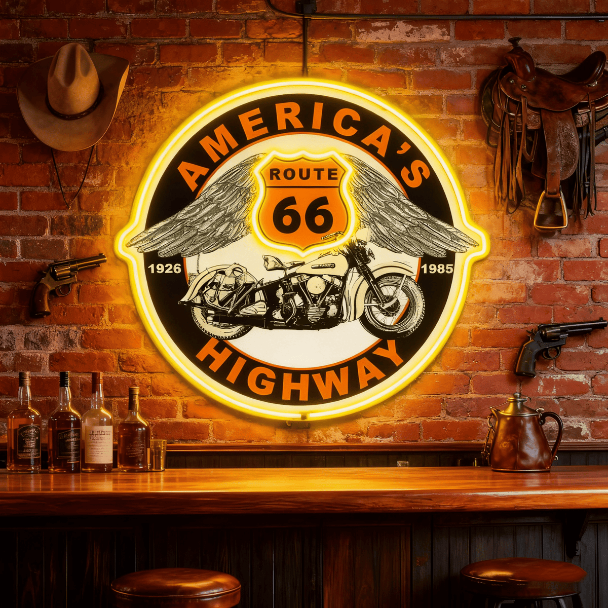 Route 66 Led Neon Sign USB American Retro Road Trip Lover Home Bar Wall Art