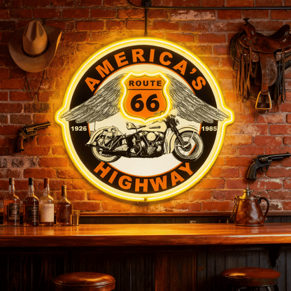 Route 66 Led Neon Sign USB American Retro Road Trip Lover Home Bar Wall Art