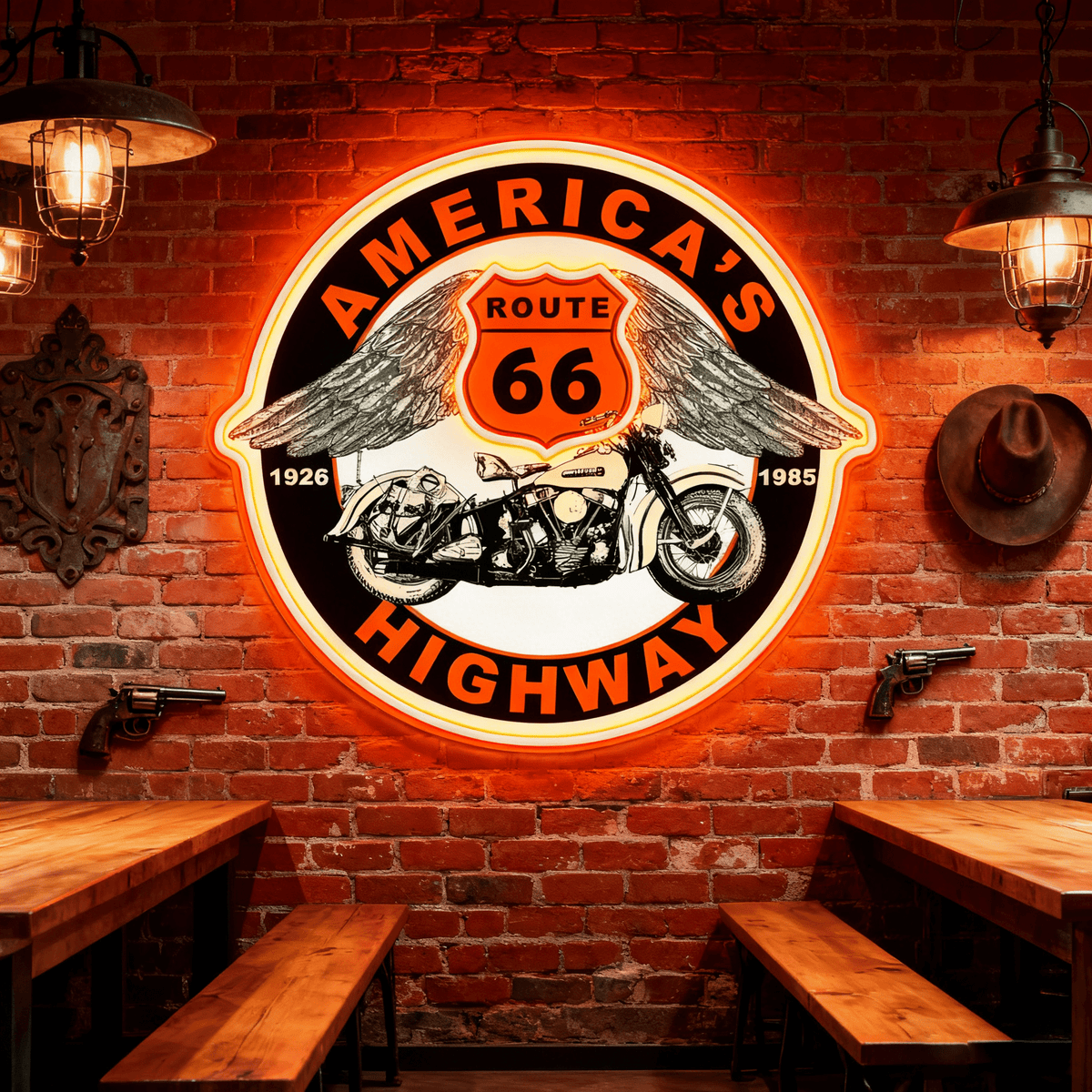 Route 66 Led Neon Sign USB American Retro Road Trip Lover Home Bar Wall Art