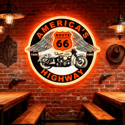Route 66 Led Neon Sign USB American Retro Road Trip Lover Home Bar Wall Art
