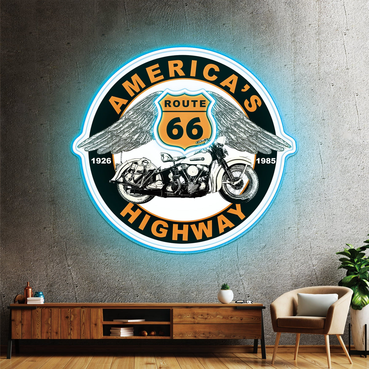 Route 66 Led Neon Sign USB American Retro Road Trip Lover Home Bar Wall Art