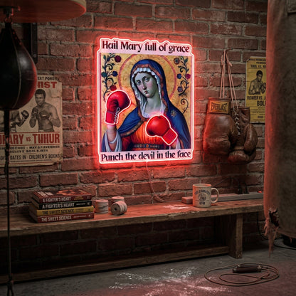 ShineNeon™ Punch The Devil Boxing Mary Neon Sign - Holy Art Glow & USB Power