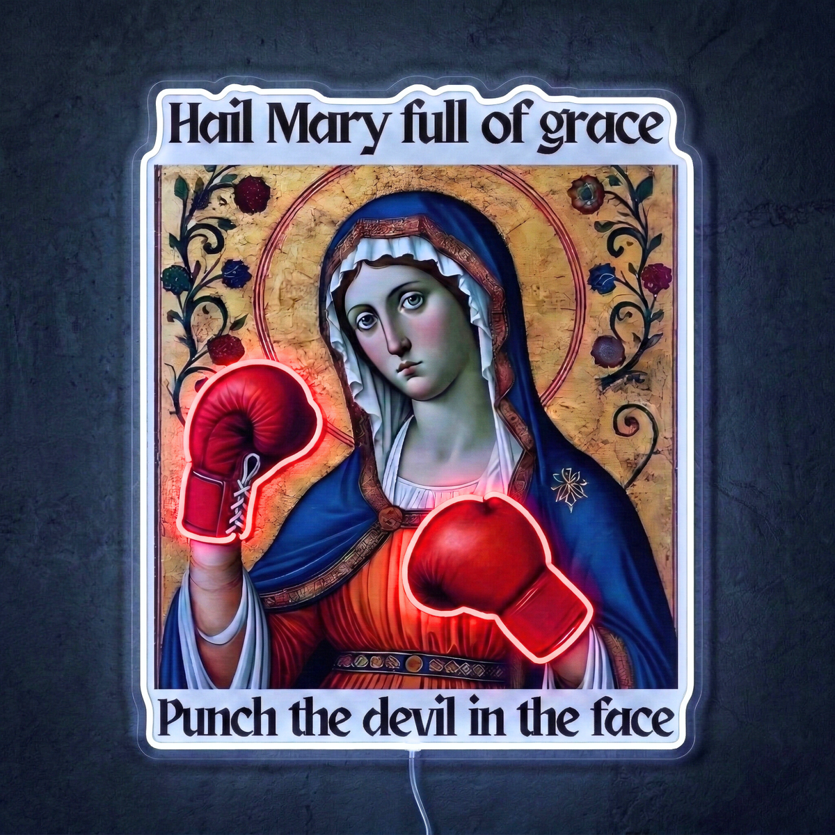 ShineNeon™ Punch The Devil Boxing Mary Neon Sign - Holy Art Glow & USB Power