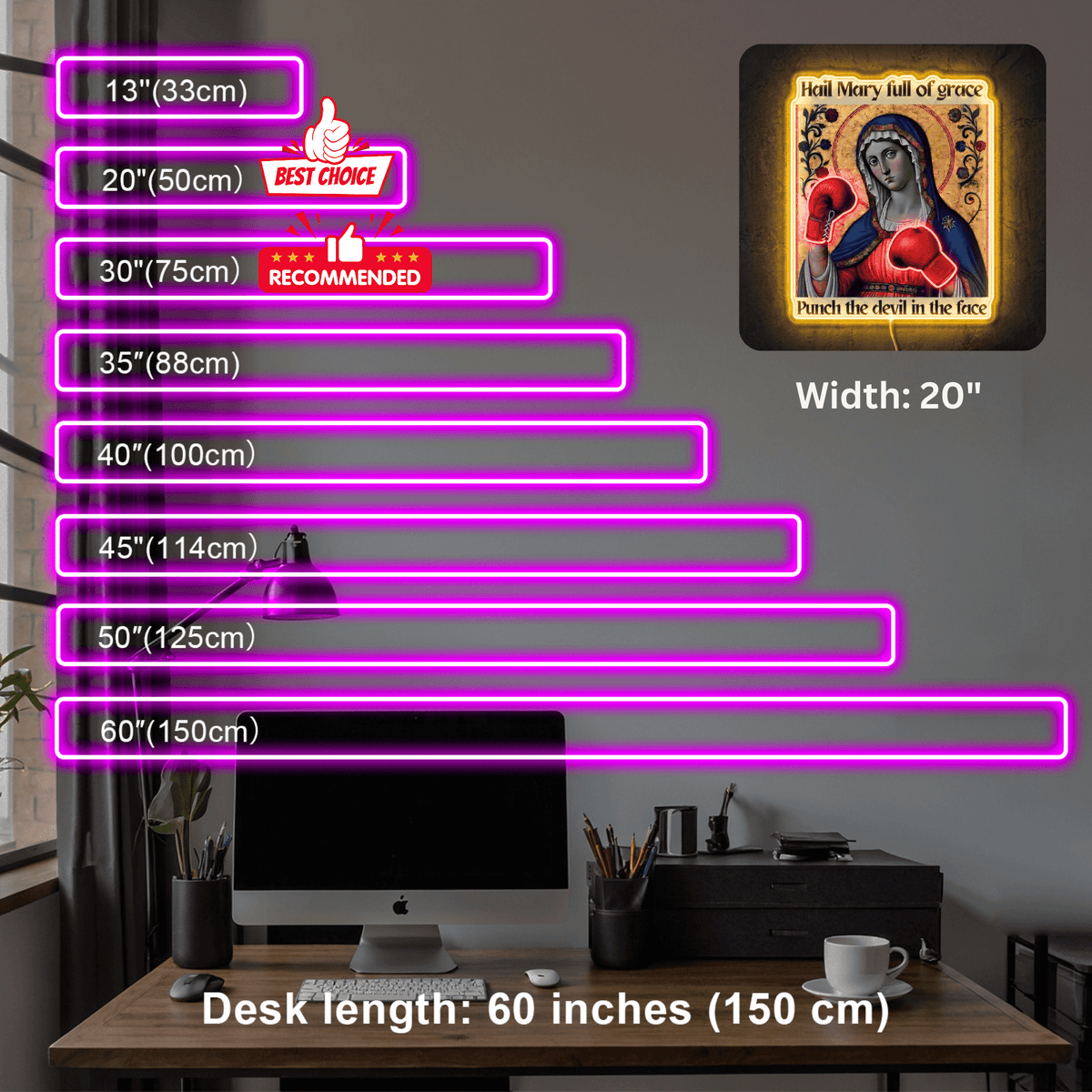 ShineNeon™ Punch The Devil Boxing Mary Neon Sign - Holy Art Glow & USB Power